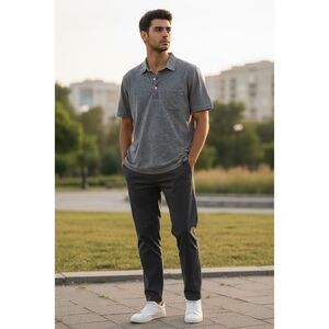 Faherty Gray Indigo Dyed Slub Cotton Polo Shirt Pocket Casual Soft Lrg